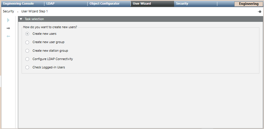 User Wizard first step: Task selection