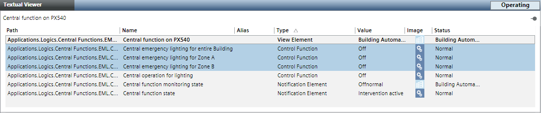 Emergency Lighting on in Multiple Zones with Text Viewer